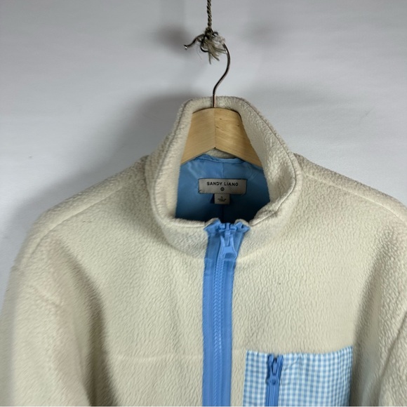 Sandy Liang Cream Fleece Jacket with Blue Accents - Picture 3 of 4